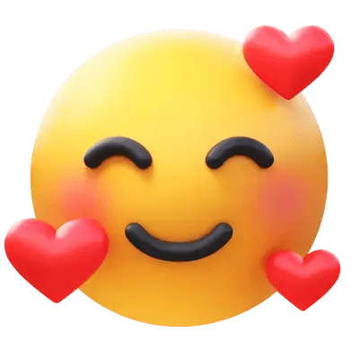 A smiling yellow emoji with closed eyes, rosy cheeks, and three hearts—showing love and joy for Charlotte’s local favorites.